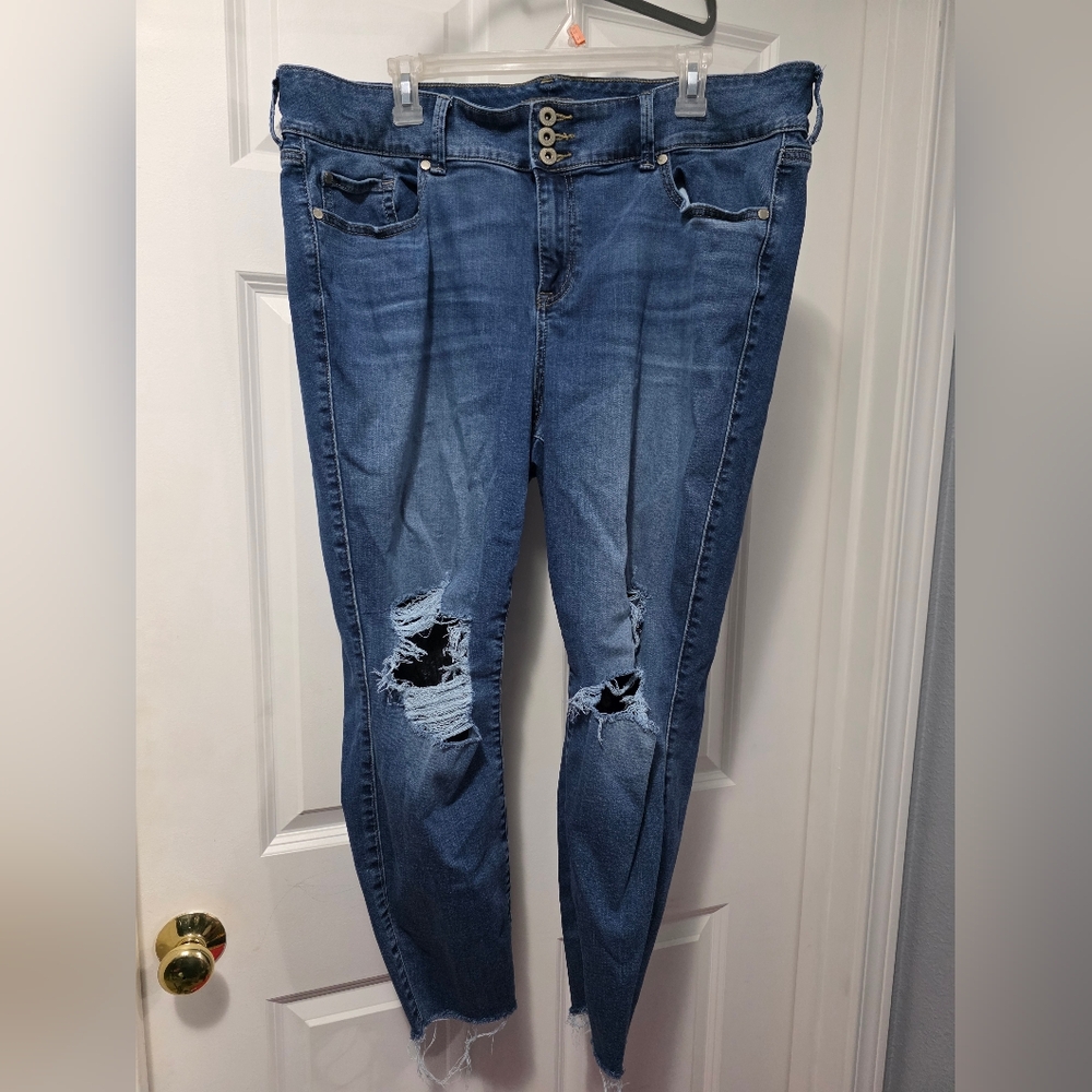 Torrid Dark Blue Ripped Skinny Jeans